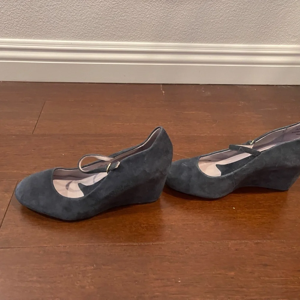 guc johnston & murphy Women's Suede Wedge Shoes - Dark Blue 7